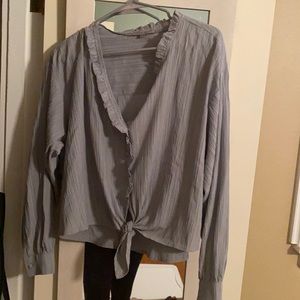 Blue ruffle tie up shirt